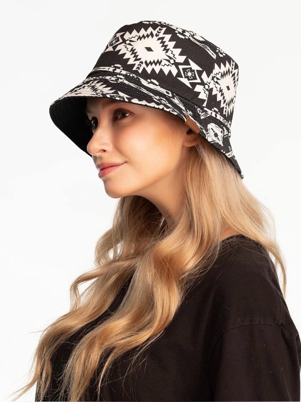 C.C. Reversible Packable Bucket Sun Beach Pool Fisherman Hat -Aztec/Black